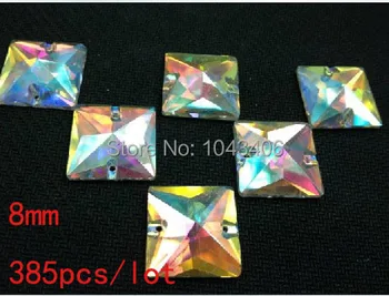 

free shippment 8mm 385pcs/lot Square Crystal Sew-on Stone Crystal AB Color Flatback Sewing Crystal Rhinestones