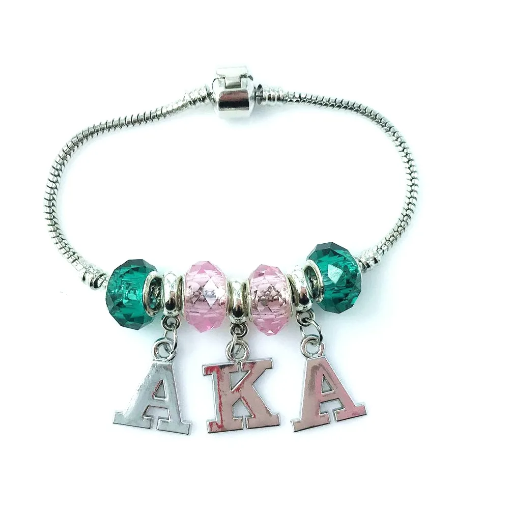 AKA sorority crystal big hole bracelet for Alpha Kap Alpha silver Lobster Clasp big hole beads sbracelet jewelry