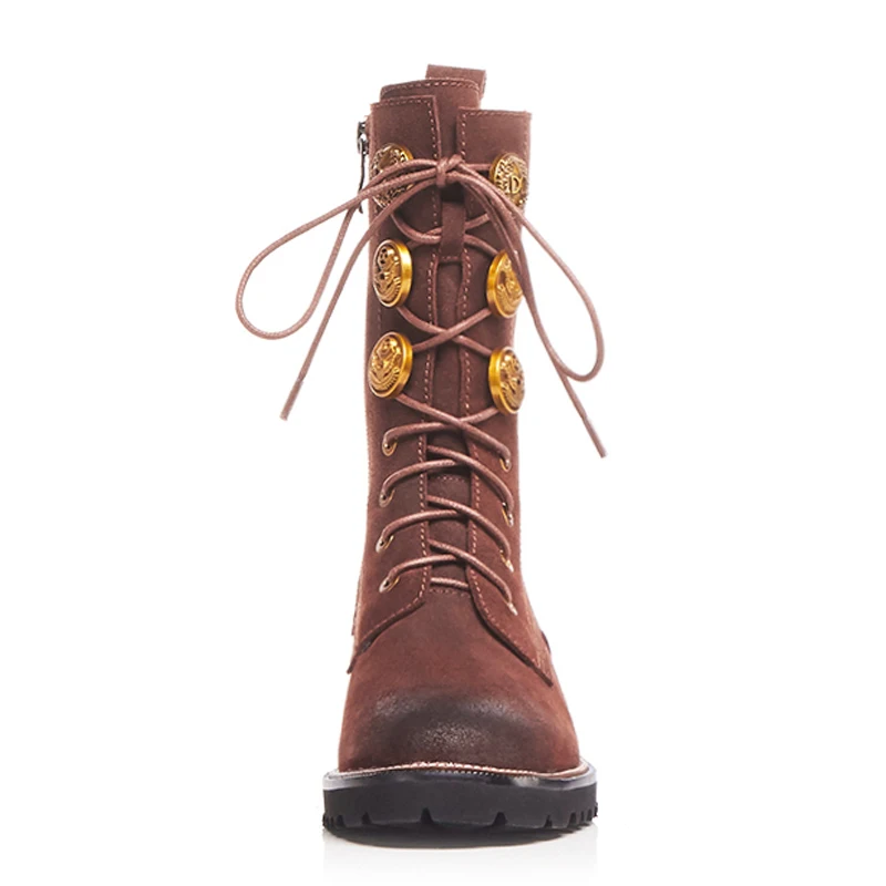 Chaussures Carré Talon Msfair Courte Rond Mode Femmes De Mi Peluche Femme Noir Fermeture marron Cheville Bottes Martin Bout Éclair k0OP8nw