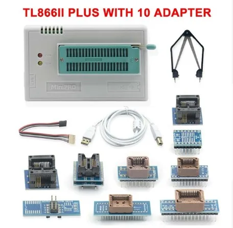 V7.32 TL866II плюс Программист Eeprom PIC AVR BIOS USB Универсальный программатор лучше, чем TL866A TL866CS - Цвет: TL866II 10 adapters