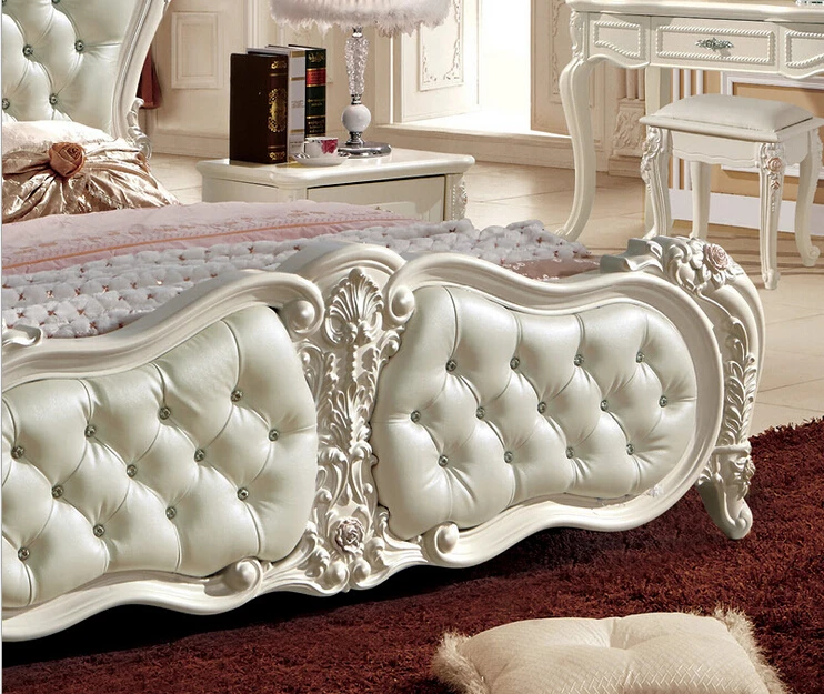 Кожаная кровать белого цвета во французском стиле 0409 8862|bed french style|bed whitebed leather |
