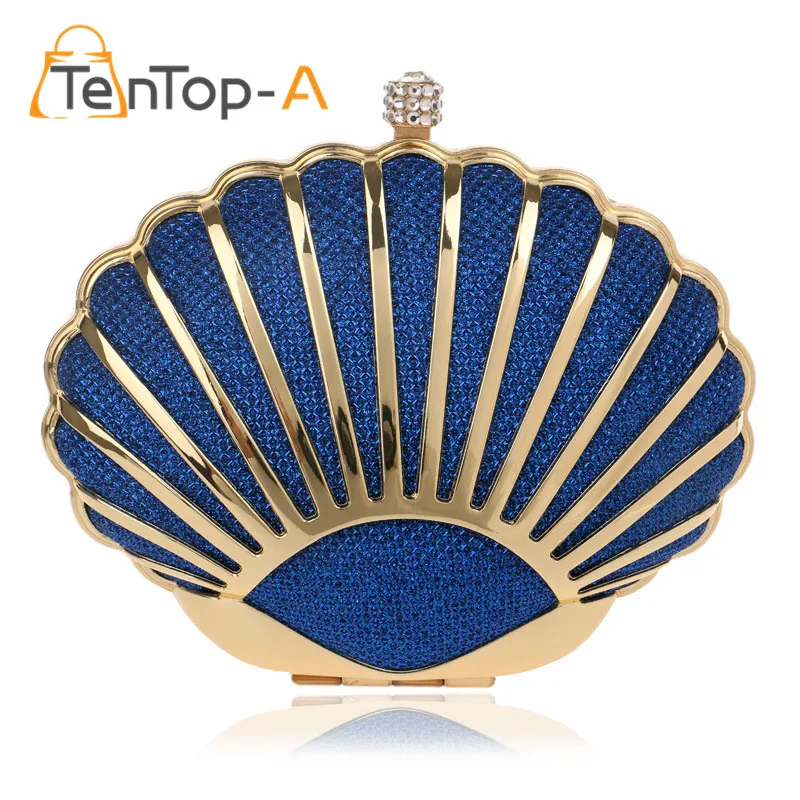 

TenTop-A Shell design women evening bags mix color tie diamonds handbags chain shoulder messenger bag wedding clutch bags YM1003