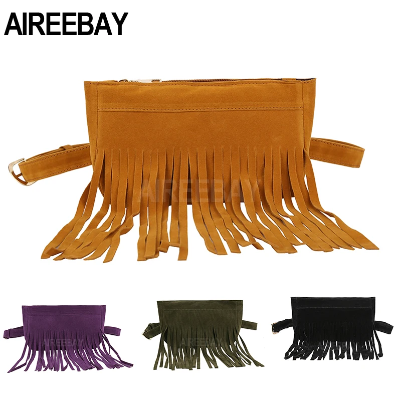 

AIREEBAY Tassel Belt Bags Vintage Velvet Waist Bags Women Designer Fanny Packs 2019 New Fashion Design Travel Cell Phone Bag