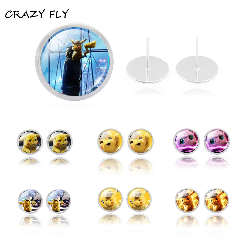 Магазин Crazy Fly одна пара 9 моделей маленькие серьги гвоздики Покемон детектива