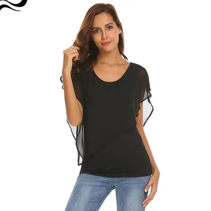 zeagoo Two Casual O-Neck Chiffon Patchwork Women Layers Sexy T-shirt zeagoo Two Casual O-Neck Chiffon Patchwork Women Layers Sexy T-shirt