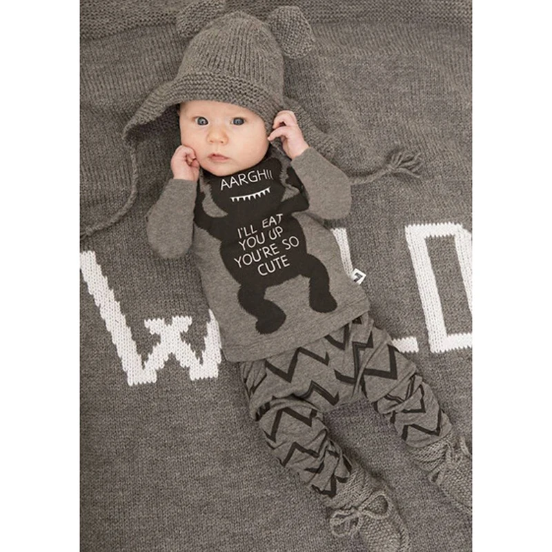 

Baby Clothes Sets 2016 Spring Autumn Newborn Baby Girls Boys T-shirts + Pants Cartoon Monster Baby Pajamas Sets Cotton Outfits
