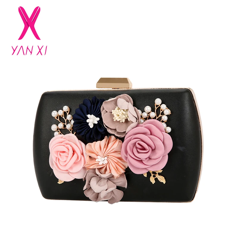 

Famous Brand New Flower Evening Bag Pearl Embroidered Women Clutches Diamond Pack Pearl Evening Party Bag Crossbody Clutch Bags