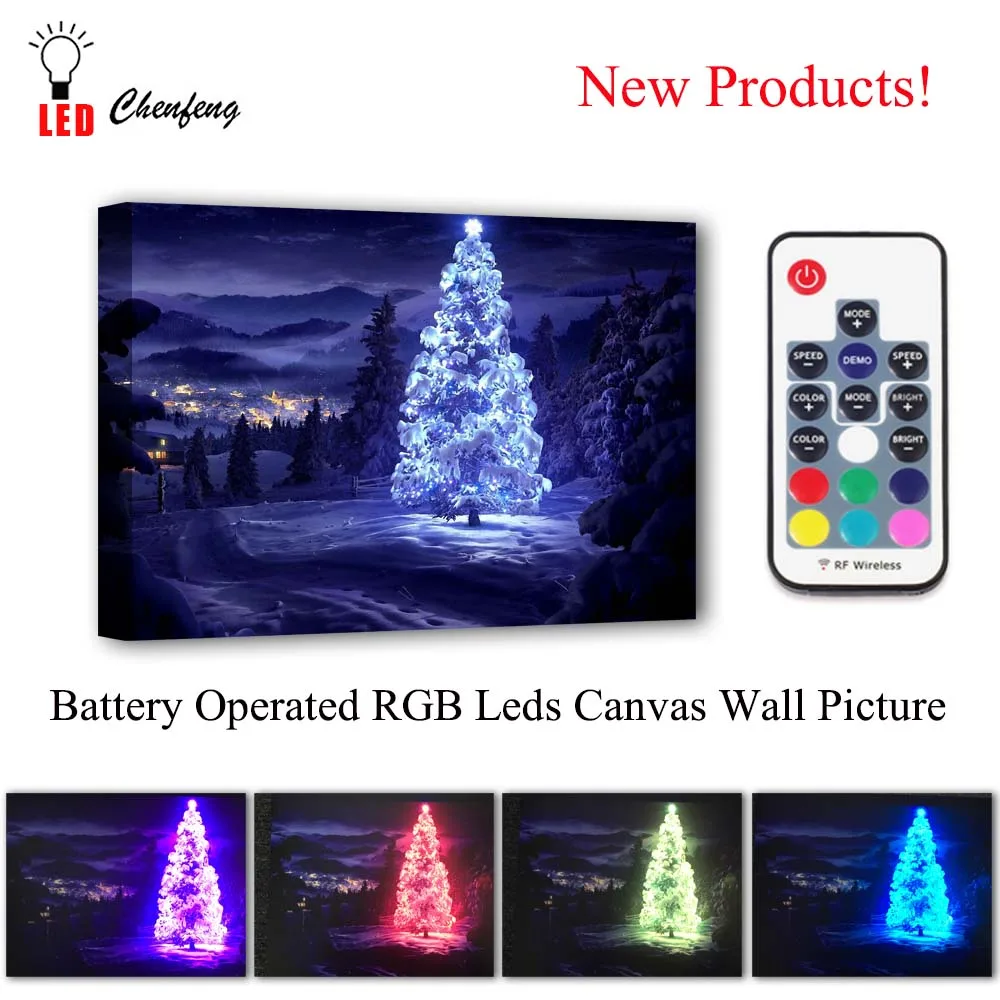 

RGB Led Canvas Wall Decorative christmas tree in winter Picture Canvas Print Illuminated painting light up gift living room deco