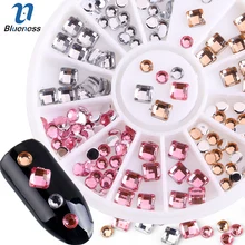 Mavilik 1 Tekerlekli 3D Yuvarlak Kare Tasarım Manikür DIY UV Jel Lehçe Için Rhinestones Çivi Sanat Süslemeleri Malzemeleri Kristal(China)