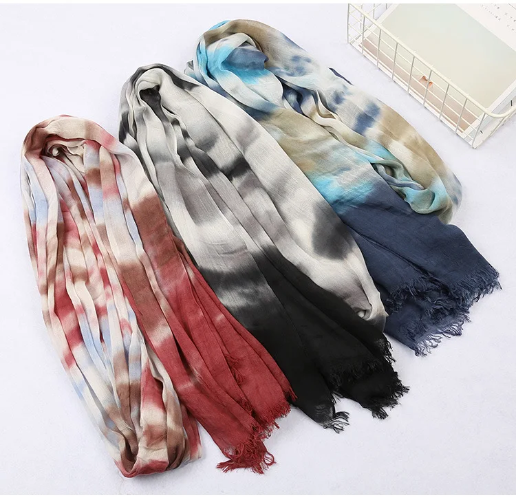 Модный классический градиентный цветной модальный шарф с бахромой женские длинные шарфы без рисунка и шали широкий шарф хиджаб глушитель