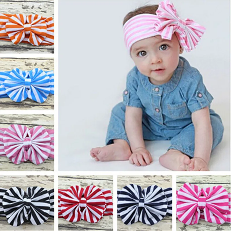 Headband Baby Head Wrap Children Tie Knot Head band Striped Cotton Elastic Girls Hair Band