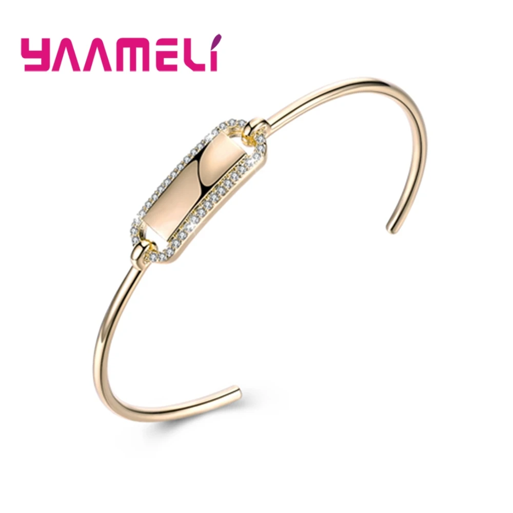 

Pretty Trendy Anniversary Gift For Female 925 Sterling Silver Bracelet Bangles Pave Shiny Cubic Zirconia Free Shipping