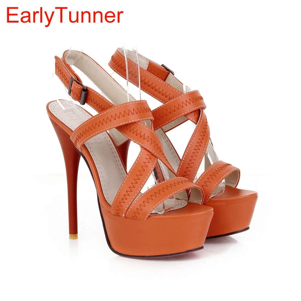 

Brand New Sexy Orange Beige Apricot Women Glamour Platform Sandals Super High Heels Pumps Ladies Shoes AH-8 Plus Big size 10 43