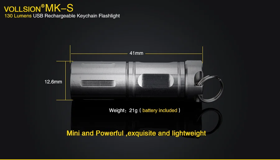 VOLLSION MK-S переносной мини светодиодный брелок USB Перезаряжаемые Цепочки и ожерелья фонарик Нержавеющая сталь CREE XP-G2 светодиодный Micro-USB зарядки