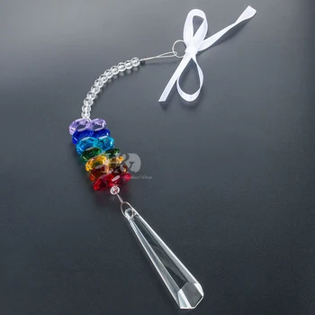 

H&D Hanging Chakra Crystal Suncatcher Crystal 76mm Prism Handmade Rainbow Maker Octagonal Pendulum Pendant Home Window Decor