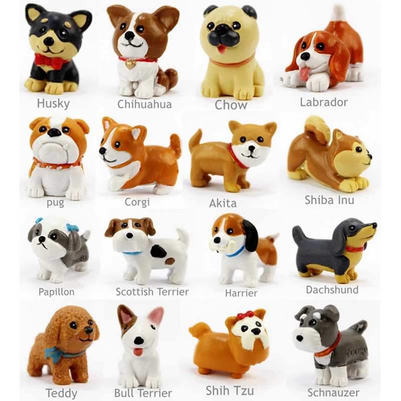 1375 26 De Réduction16 Piècesensemble Kawaii Résine Miniature Chiot Mini Dessin Animé Chiens Figurines Animaux Ornements Décoration De Table