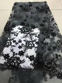 

Hot Sale 2019 high quality african tulle lace fabric Wholesale sequins French net lace fabric for Nigeria wedding black red gold
