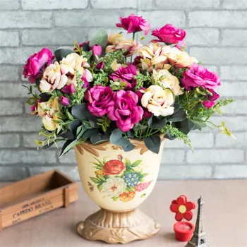 

Fake European Rose (12 heads/piece) Simulation Oil Painting Roses for Wedding Home Showcase Decorative Artificial Flowers