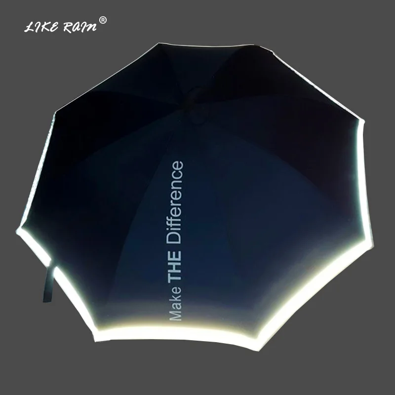 

LIKE RAIN Creative Reflects Light Long Handle Umbrella Rain Women Travel Parasol Kids Ultra-light Windproof Golf Umbrella UBY35