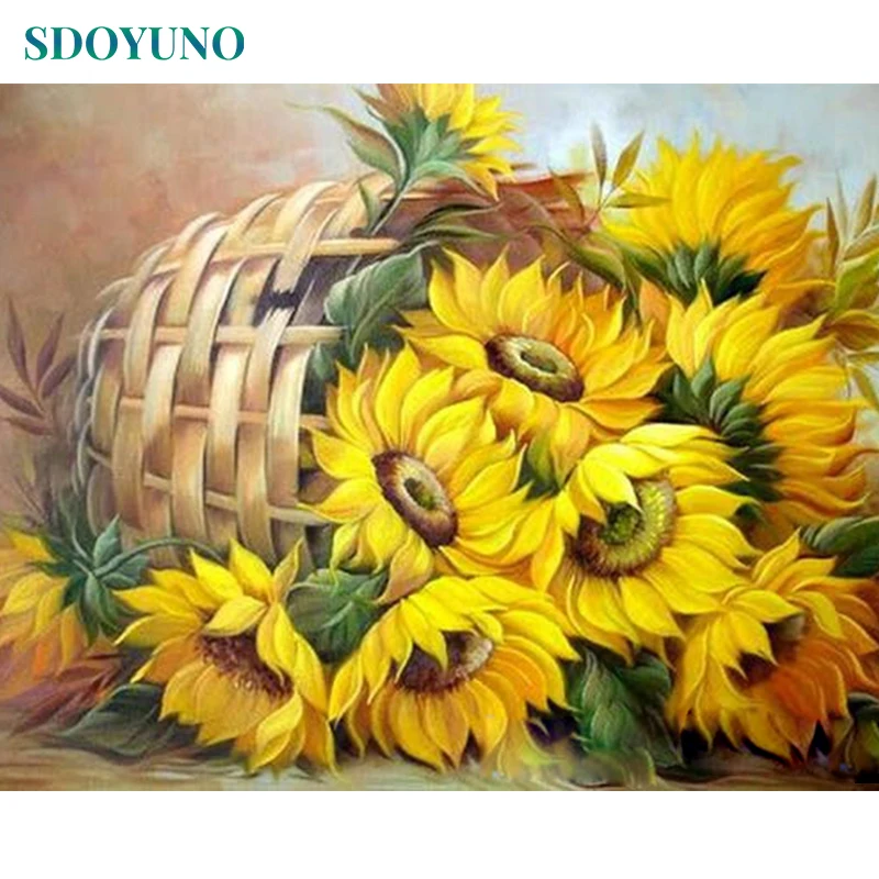 

SDOYUNO Frame DIY Painting By Numbers Kits Sunflowers Abstract Modern Home Wall Art Picture Flowers Paint By Numbers For Arts