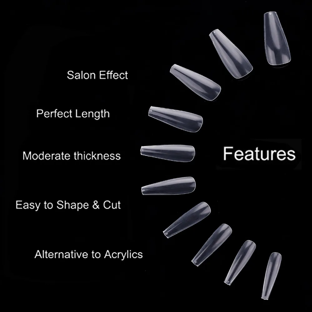 Makartt 500 шт., накладные ногти в виде гроба, Длинные балерины, накладные ногти, прозрачные, полностью закрывающие, для балета, акриловые, натуральные, накладные ногти