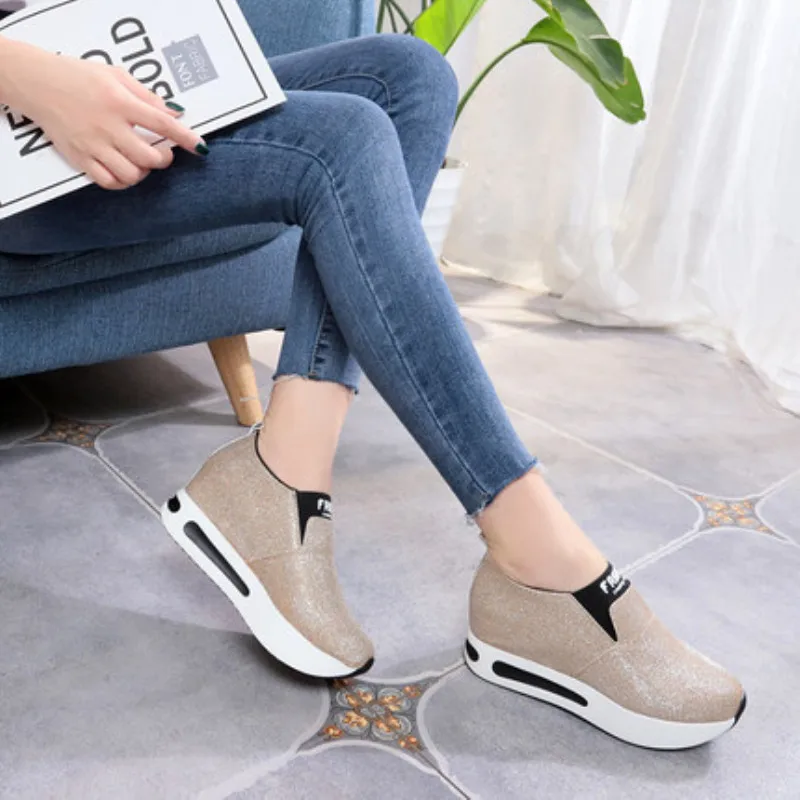 

Dropshipping High Heel Lady Casual Shoes Woman Sneakers Leisure Platform Shoes Breathable Height Increasing Women Shoes XYZ172
