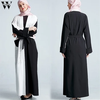 

Womail Muslim dress Women Kaftan Islamic Patchwork Long Sleeve Elegant Loose Muslim Party Dubai Dress Maxi dress Fashion 2019 A9