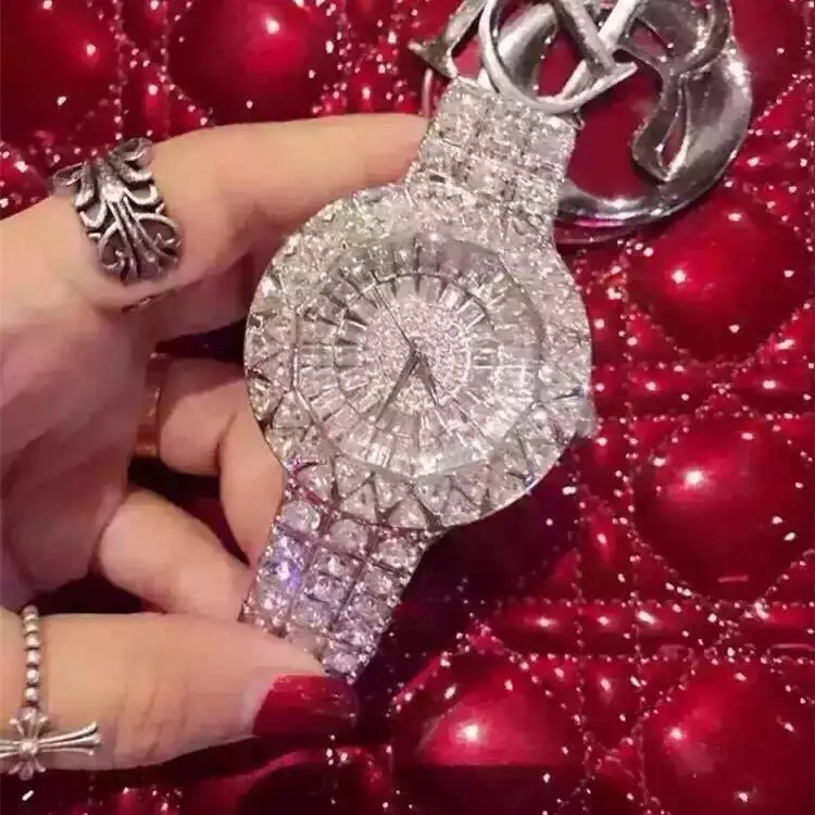 

2018 big dial Top Quality Women Watches Luxury Steel Full Rhinestone Wristwatch Lady Crystal Dress Watches Female Quartz Watch