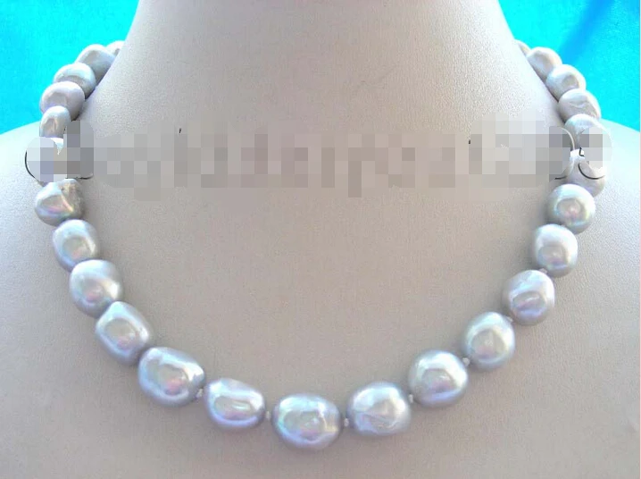 

17" genuine Natural 13.5mm Gray Baroque Pearl necklace 14KGP #f1651! (A0329)