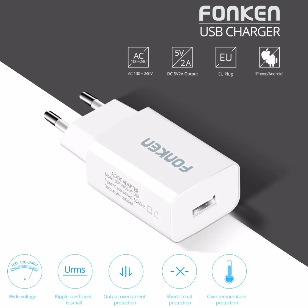 FONKEN 5 в 2A 1A USB зарядное устройство Универсальный 10 Вт Быстрая зарядка Телефон Питание планшета адаптер портативный Зарядка для телефона power Bank