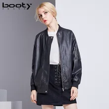 Bootyjeans Весенняя Новинка в европейском стиле высокого класса Искусственная кожа застежка-молния Свободные кожаное пальто женское регулярные Куртки