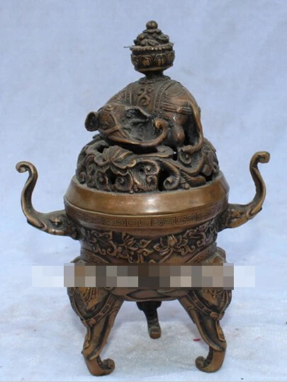 

B0602 5069" Marked Chinese Bronze Elephant zun Flower Incense Burner Censer States statue