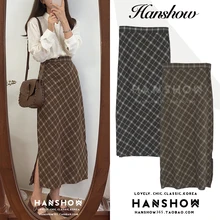 Клетчатая Высокая талия винтажная юбка в школьном стиле Студенческая Ретро простая элегантная Осенняя Женская Длинная Юбка Femme Largo Falda Donna'll