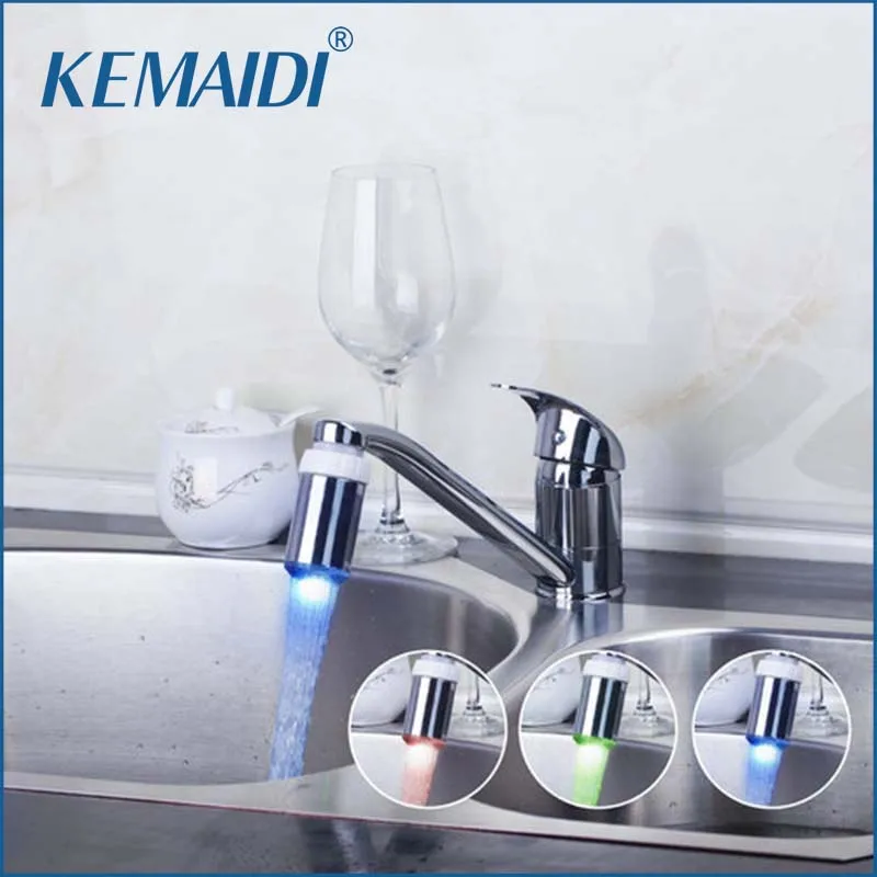 KEMAIDI Kitchen Faucet Single Handle LED Light Mixer Swivel Chrome Wash Basin Sink Faucets Water Vessel Lavatory Tap | Обустройство