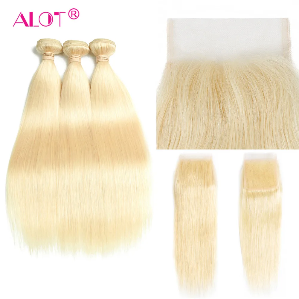 Peruvian Straight Blonde 613 Human Hair Bundles With Closure 4 PCS/Lot
Non Remy Lace Closure With Bundles Hair Extension