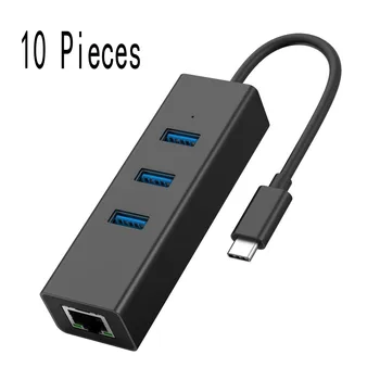 

10 pcs high quality USB 3.0 Hub Type-c Network Card OTG USB Hubs Type C to Rj45 Lan Adapter Gigabit Ethernet USB Splitter