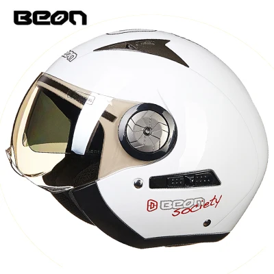 BEON открытым лицом 3/4 Moto шлемы винтажные мужские и женские двойной козырек Moto rcycle Moto rbike шлем - Цвет: bright white silver