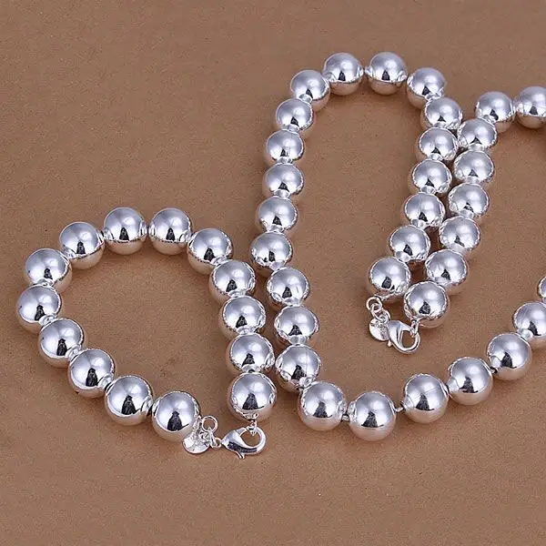 

S205 925 Hot Selling silver jewelry set, fashion jewelry set 14M Hollow Ball Link Bracelet Necklace S205 /amjajdqa aybajpia