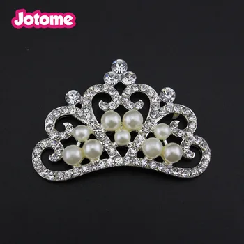 

53mm Silver Tone Simulated Pearl Crystal Princess Crown Flat Back Pin Brooch