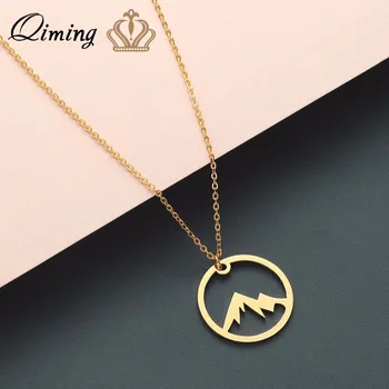

QIMING Gold Range Mountain Simple Necklace Women Men Travel Jewelry fashion Birthday Gift Mountains Choker Necklace