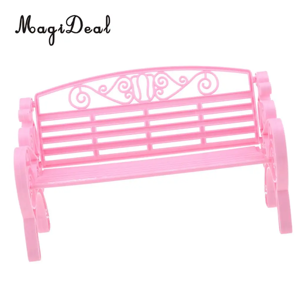 Pink 1/6 Scale Dollhouse Miniature Park Bench for Dolls House Garden Yard Furniture Decor Dolls Acc Model Toy