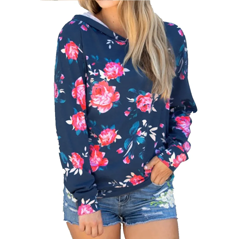 2017 New Womens Floral Long Sleeve Hoodie Sweatshirt