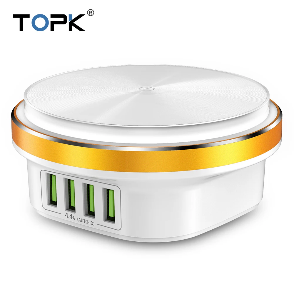 TOPK 5 в 4.4A(макс.) 22 Вт 4 порта USB зарядное устройство с регулируемой яркостью умный светодиодный настольный светильник Настольная зарядка авто-ID Универсальное зарядное устройство для телефона