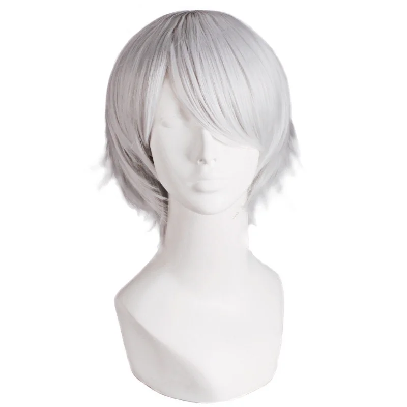 Бутафорская маска для косплея, Короткие серебристые и белые термостойкие синтетические волосы, карнавальные парики - Цвет: Silver White Wig
