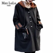 Max LuLu Роскошные корейские Брендовые женские трикотажные пальто с капюшоном женские длинные зимние пальто черные Casaco Feminino Женская винтажная одежда