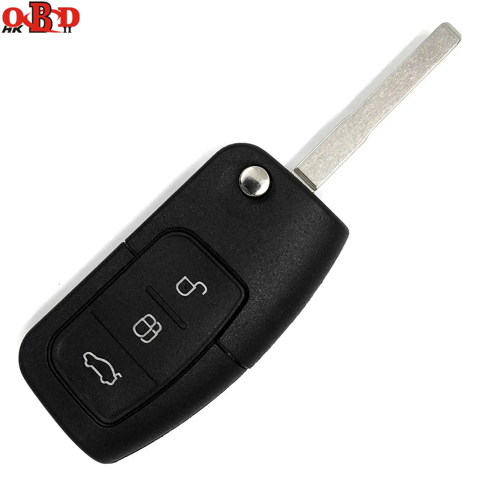 

HKOBDII New 433MHZ Replacement Keyless Entry Folding Flip Remote Car Key 3 Buttons For Ford Focus Fiesta With Uncut HU101 Blade