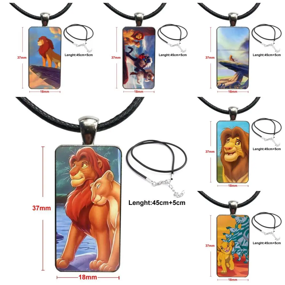 

Simba Lion King Fashion Glass Cabochon Pendant Necklace Women Stainless Steel Color Choker Rectangle Necklace For Men Women Gift