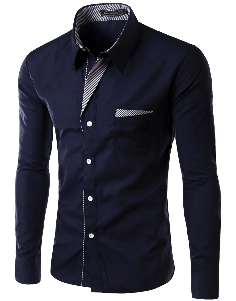 Модный бренд Camisa Masculina рубашка с длинными рукавами для мужчин корейский тонкий дизайн формальная повседневная мужская рубашка Размер M-4XL - Цвет: dark blue