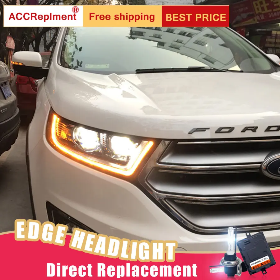 Cheap 2Pcs LED Headlights For Ford Edge 2015-2018 led car lights Angel eyes xenon HID KIT Fog lights LED Daytime Running Lights