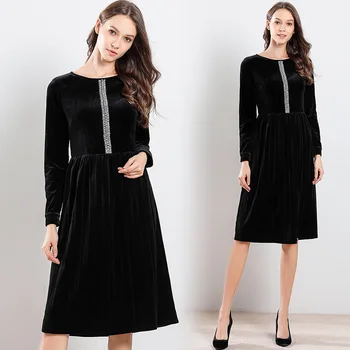

Winter Fashion Ladies plus size Gold velvet elegant beaded Dress Empire beautiful party dress long sleeves vestido XXXXL XXXXXL